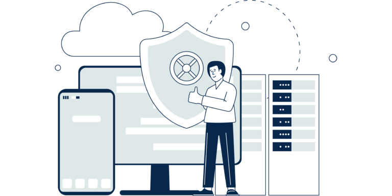 Data protection reliable hosting concept. Cloud services and devices security